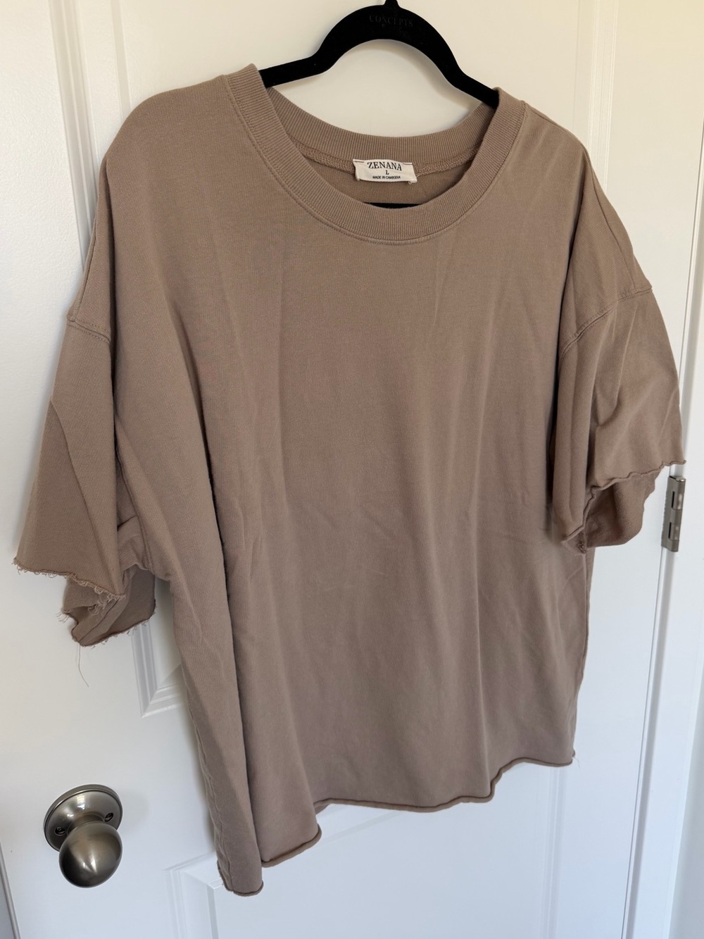Zenana Outfitters Oversized Short Sleeve Crewneck T‑Shirt in Taupe - Picture 2 of 8